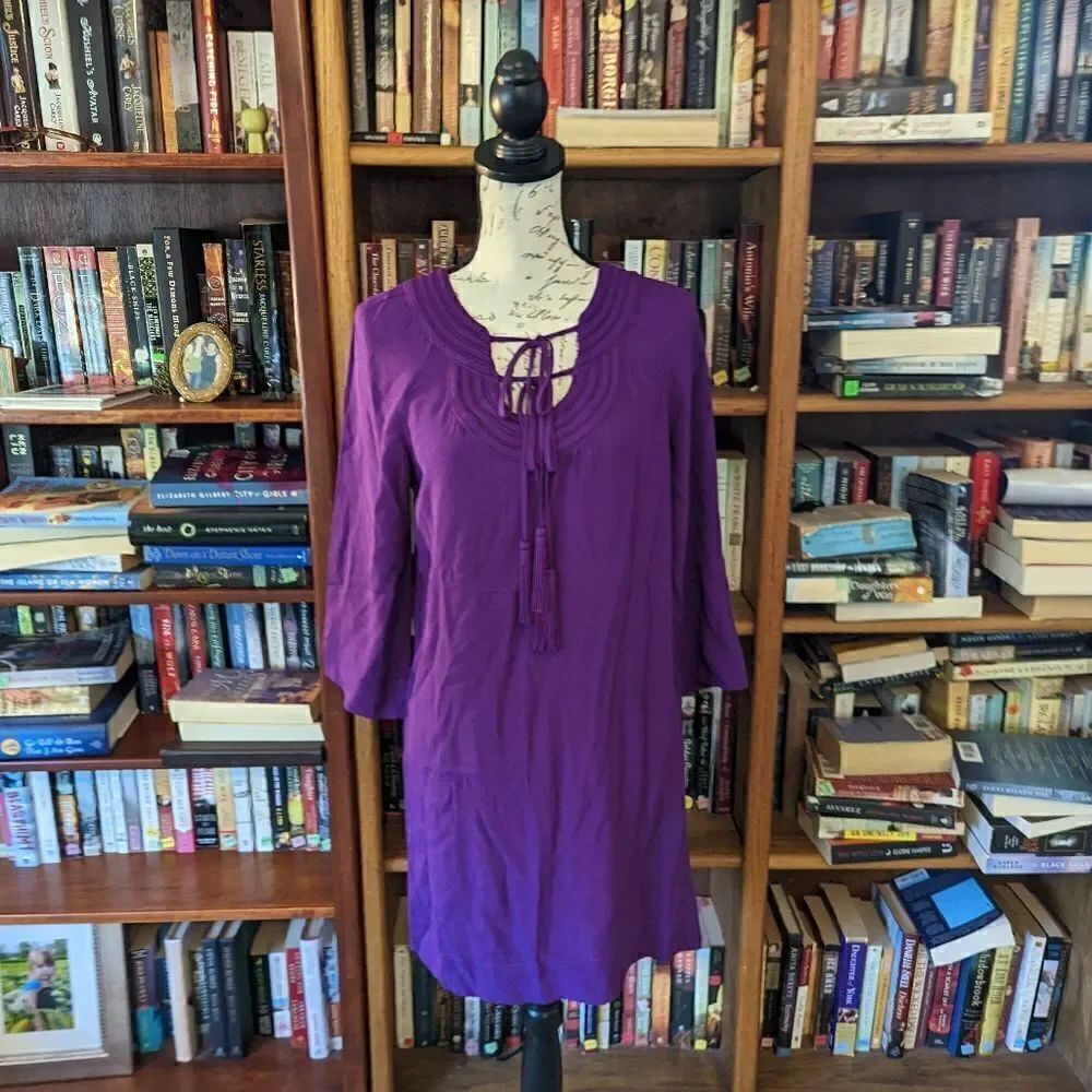 𝅺DVF purple long sleeve tie neck tunic dress sz 2 nwot